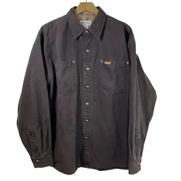 Vintage Carhartt Shirt Jacket MEN’S SIZE L S96DKB Duck Canvas Flannel Lined EUC